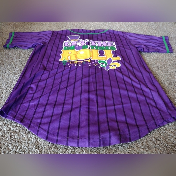 Mardi Gras Pinstripe Graphic Baseball Jersey Shirt Medium - Picture 14 of 14